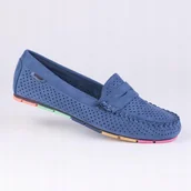 Mokasyny damskie - Mokasyny damskie GOODIN GD-FL679 skóra eko zamsz ażurek niebieski 36 - Goodin - miniaturka - grafika 1