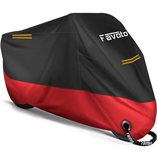 Favoto Ulepszona wersja, pokrowiec na motocykl, wodoodporny, na zewnątrz, na motocykl, skuter, zimę, z 2 klamrami, czarno-czerwony, rozmiar XXL, 245 cm x 105 cm x 125 cm - Akcesoria motocyklowe - miniaturka - grafika 1