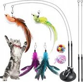 Zabawki dla kotów - Zabawka Dla Kota Wędkowanie z Piórkami Ptakiem Do Zabawy z Przyssawką - miniaturka - grafika 1