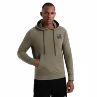Bluzy męskie - Bluza męska z kapturem kangurka z logotypem oliwkowa V4 OM-SSNZ-0162 S - miniaturka - grafika 1