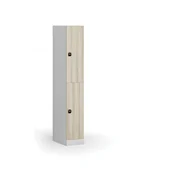 Szafki biurowe - Szafka ubraniowa ze schowkami, 2 schowki, 1850 x 300 x 500 mm, zamek z czytnikiem kart RFID, drzwi laminowane, dąb naturalny - miniaturka - grafika 1