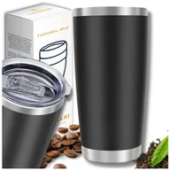 Kubki termiczne - Kubek termiczny czarny TRESSARI 600ML stal nierdzewna podwójna izolacja na podróż - miniaturka - grafika 1