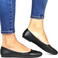 Baleriny - BALERINY NA PŁASKIEJ PODESZWIE GŁADKIE EVENTO 7641 CZARNE LICOWE - miniaturka - grafika 1