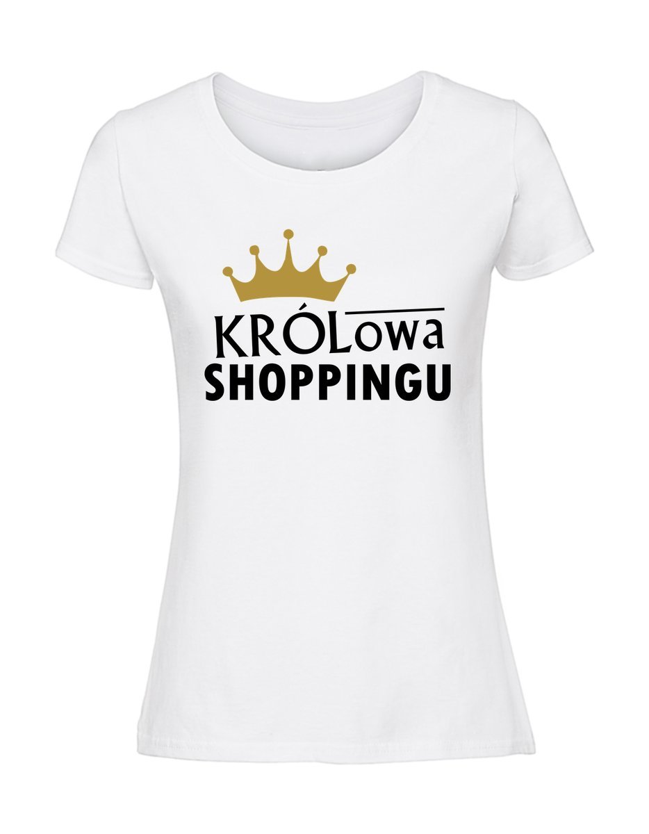Damska koszulka z nadrukiem - Królowa shoppingu biały XXL