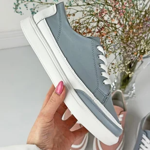 Niebieskie skórzane półbuty damskie Sergio Leone sp016 - Półbuty damskie - miniaturka - grafika 1