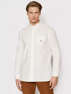 Koszule męskie - Solid Tommy Jeans Koszula Poplin DM0DM12343 Biały Regular Fit - grafika 1