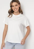 Bluzki damskie - Biała Bawełniana Bluzka z Napisem i Kokardą Tinala - miniaturka - grafika 1