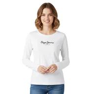 Bluzki damskie - Koszulka damska Pepe Jeans bawełniana z długim rękawem biała-XS - miniaturka - grafika 1