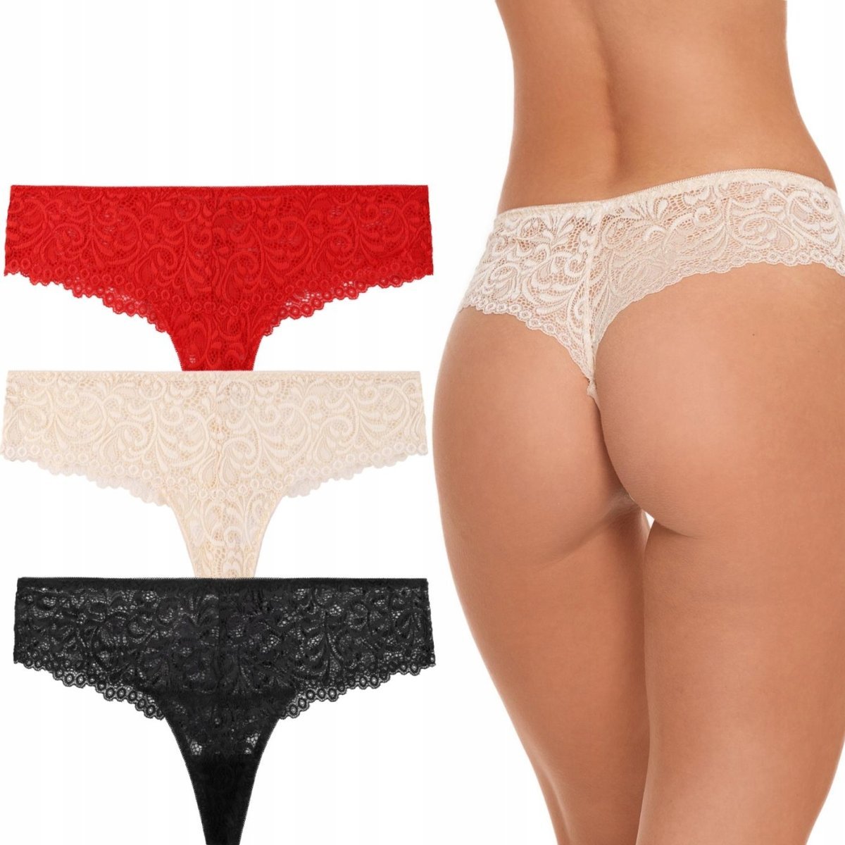 3X Koronkowe Figi Majtki Damskie Brazyliany Kobiece Seksowne Moraj M