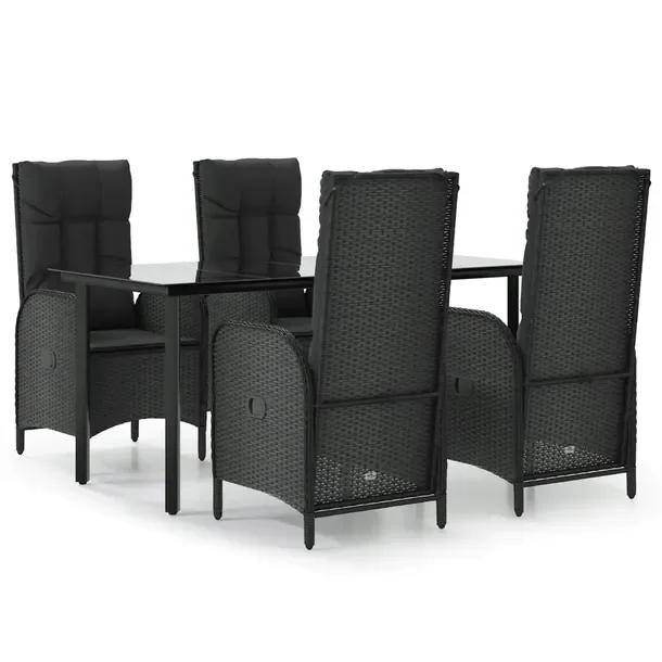 Zestaw mebli ogrodowych czarny, rattan PE, stół 160x80x74 cm, fotele 57x6