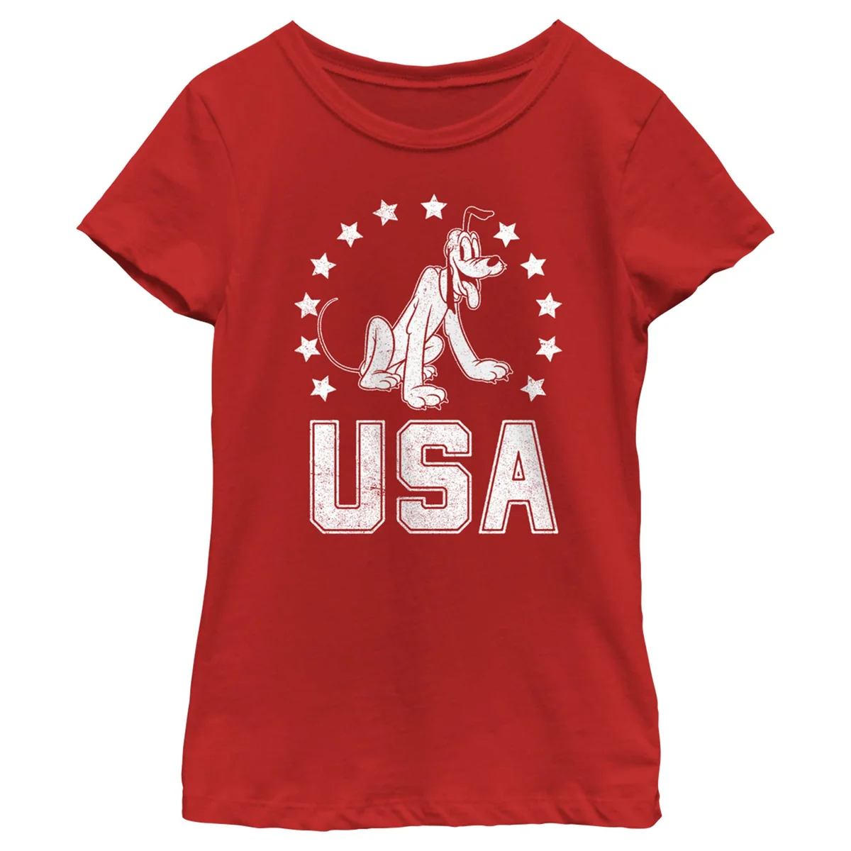 Disney Characters Pluto USA Girl's Solid Crew Tee, Red, XS, czerwony, XS