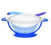 Miseczki i talerzyki dla dzieci - Zestaw Miseczka I Łyżka Do Nauki Jedzenia Z Kontrolą Temperatury Granatowy - miniaturka - grafika 1