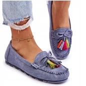 Mokasyny damskie - Mokasyny Klasyczne Stylowe Modne Wsuwane Zamszowe Z Kokardą Damskie Skórzane Z Ozdobą Wygodne Miękkie Lekkie Eleganckie Z Frędzlami Niebieskie 36 - miniaturka - grafika 1