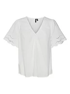 Bluzki damskie - Vero Moda Damska bluzka Vmsiv SS z dekoltem w serek WVN Btq, śnieżna, XS, Śnieżnobiały, XS - miniaturka - grafika 1