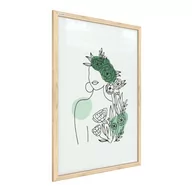 Obrazy i zdjęcia na płótnie - Obraz portret kobiety w kwiatach pastelowy zielony 60x40cm minimalistyczne linie w ramie drewnianej naturalnej nr 3 - miniaturka - grafika 1