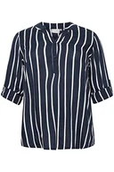 Bluzki damskie - Kaffe Curve Kaffe CurveWomen's Plus Size Shirt Bluzka w paski Oversize V-Neck Długi rękaw, Midnight/Chalk Stripe, 42 Kobiety - miniaturka - grafika 1