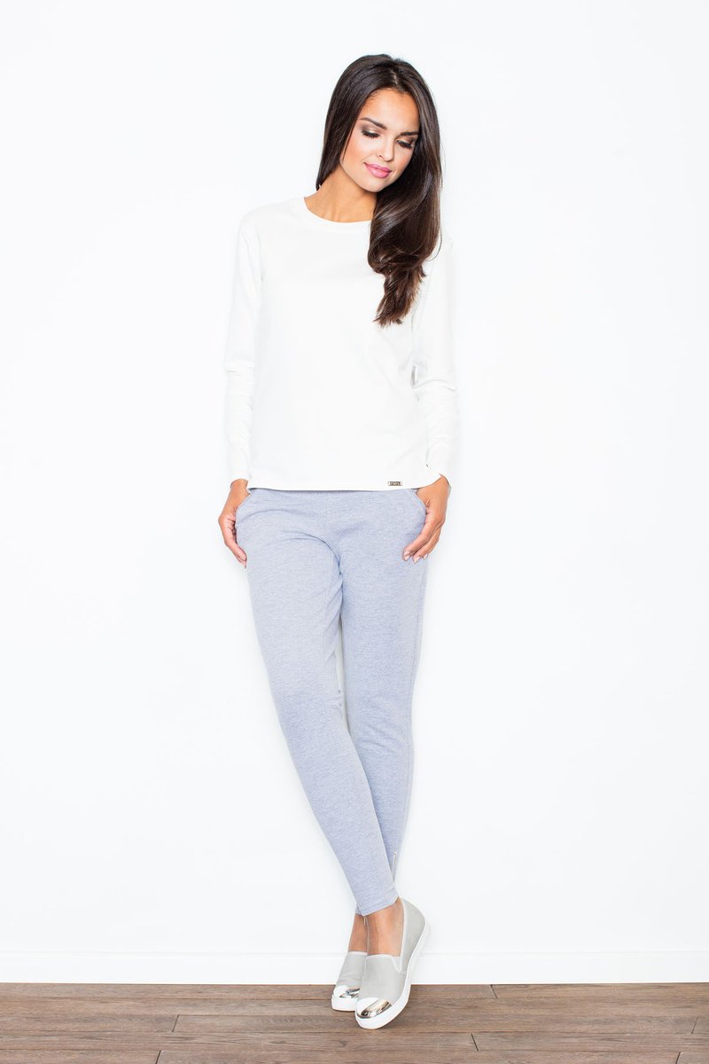 Damskie spodnie casual z kieszeniami Regular Fit zwężane długie nogawki - M338, szary, S