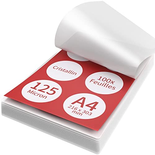 ACROPAQ Arkusze laminatora A4-125 mic, 100 kieszeni, błyszczące, najwyższa jakość, zaokrąglone rogi, odpowiednie do menu i certyfikatów - 18011