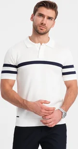 Ombre Koszulka męska polo z miękkiej dzianiny z kontrastowymi pasami - biała V1 OM-POSS-0118 XXL - Koszulki męskie - miniaturka - grafika 1
