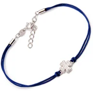 Bransoletki - Srebrna bransoletka koniczyna niebieski sznurek - miniaturka - grafika 1