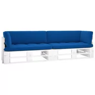 Ławki ogrodowe - vidaXL Sofa 2-osobowa z palet, z poduszkami, biała, drewno sosnowe - miniaturka - grafika 1
