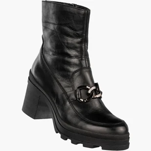 Botki Damskie Skórzane Buty Na Klocku Zimowe Ocieplane Czarne Simen 4365A Czarny 40 - Botki damskie - miniaturka - grafika 1