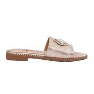 Klapki i japonki damskie - Klapki Damskie Na Płaskim Obcasie Z Ozdobnym Detalem S.Barski KV51-087 Złote złoty - miniaturka - grafika 1