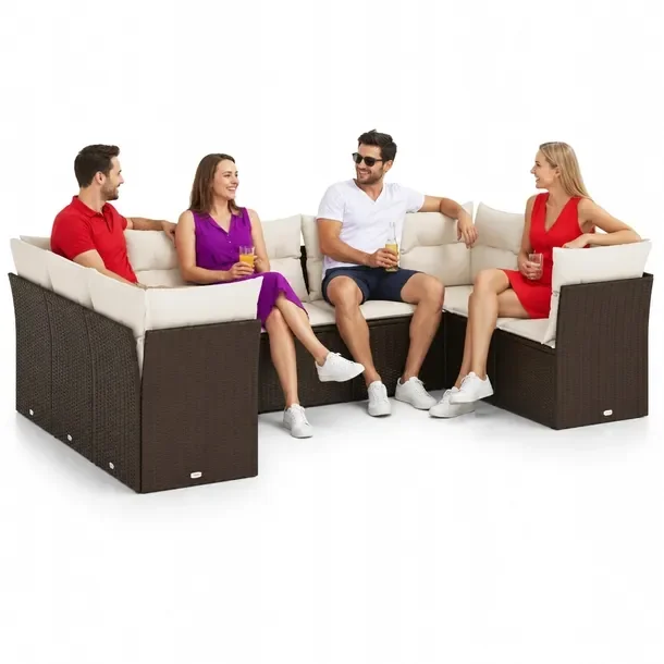 Modułowy zestaw wypoczynkowy z brązowego rattanu PE, wymiary 289 x 179 x