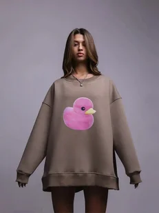 Bluza oversize z nadrukiem - Brązowy - Bluzy damskie - miniaturka - grafika 1
