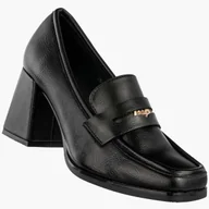 Mokasyny damskie - Mokasyny Damskie Ekoskóra Buty Na Obcasie Eleganckie Czarne Potocki 25-12710BK Czarny 39 - miniaturka - grafika 1