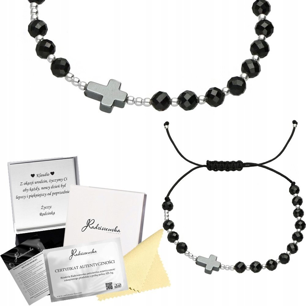 Bransoletka Różaniec z Kamieni Naturalnych Turmalin Srebro 925 Prezent