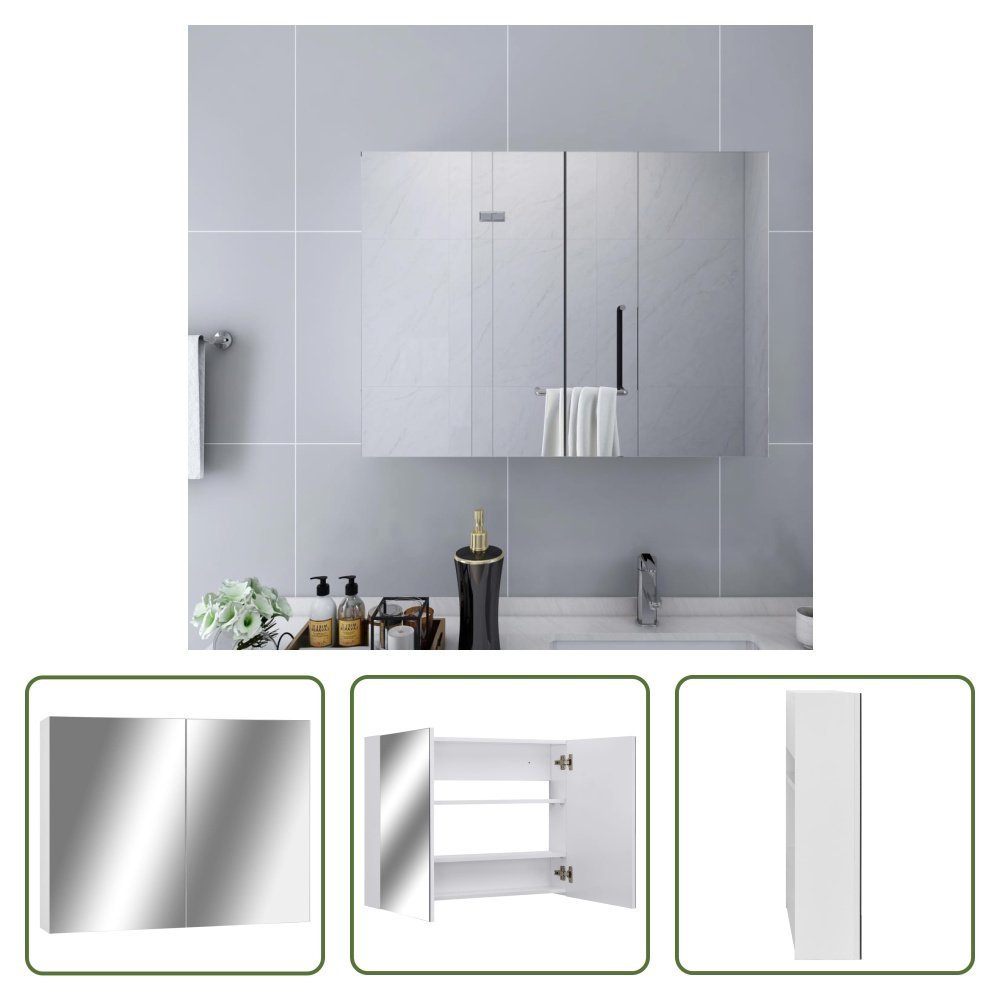 The Living Store Szafka łazienkowa z lustrem biała 80x15x60 cm MDF