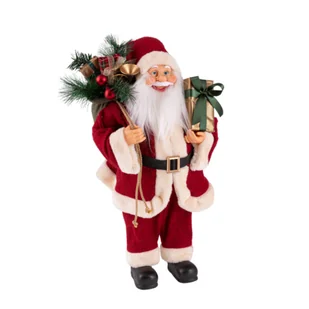 Figura tekstylna Święty Mikołaj z preznetem 60 cm - Ozdoby bożonarodzeniowe - miniaturka - grafika 1
