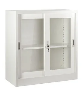 Szafka ze szklanym frontem, zamykana na klucz, 85x39x90 cm, biały - Regały biurowe - miniaturka - grafika 1