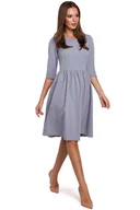 Sukienki - Szara Rozkloszowana Sukienka z Rękawem za Łokcie - miniaturka - grafika 1