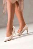 Czółenka - Jasnobeżowe szpilki damskie Sergio Leone z perłową powłoką skórzana wkładka 8663 - miniaturka - grafika 1