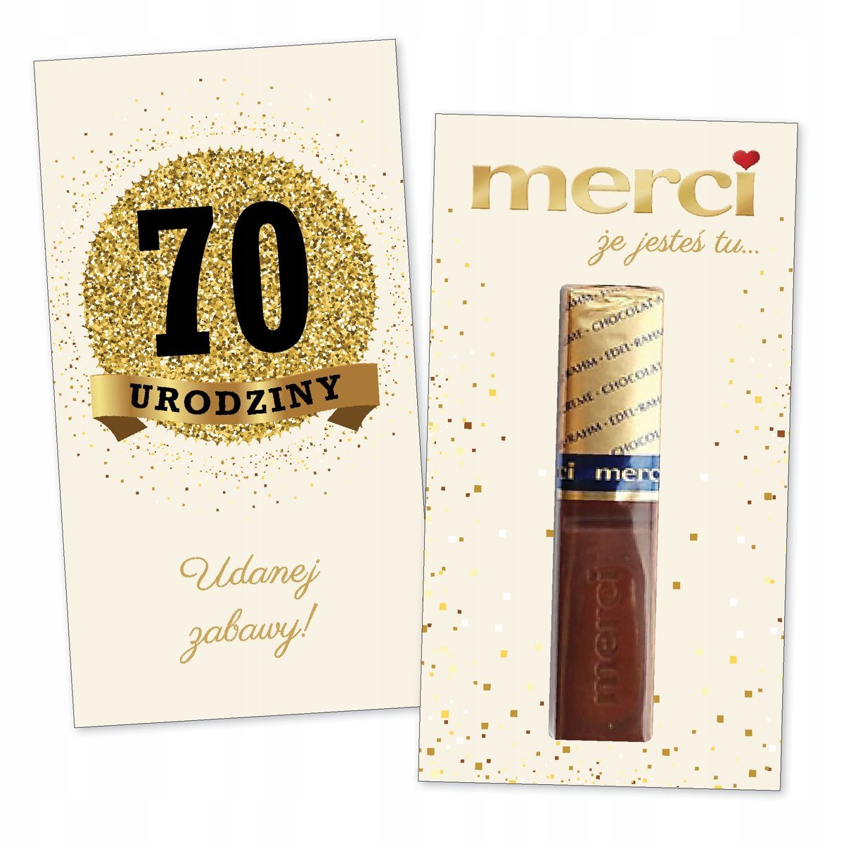 10x PODZIĘKOWANIA NA 70 URODZINY DLA GOŚCI merci lat - premium - KREMOWY