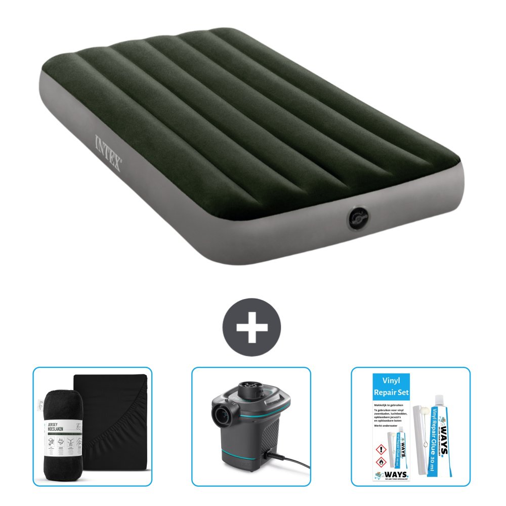 Łóżko dmuchane Intex - 1 osoba - 99 x 191 x 25 cm - zielone - zawiera prześcieradło - pompkę i zestaw naprawczy