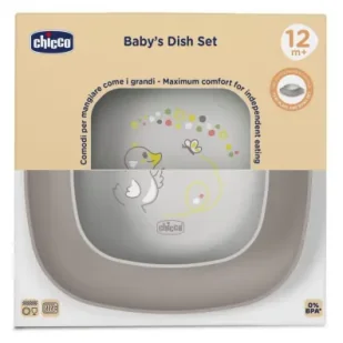 Chicco Zestaw 2 talerzy szary 12m+ - Miseczki i talerzyki dla dzieci - miniaturka - grafika 1