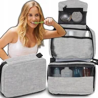 Kosmetyczki, organizery i kuferki - Kosmetyczka Podróżna Damska Męska Organizer Torba Wisząca Z Haczykiem Szara - miniaturka - grafika 1