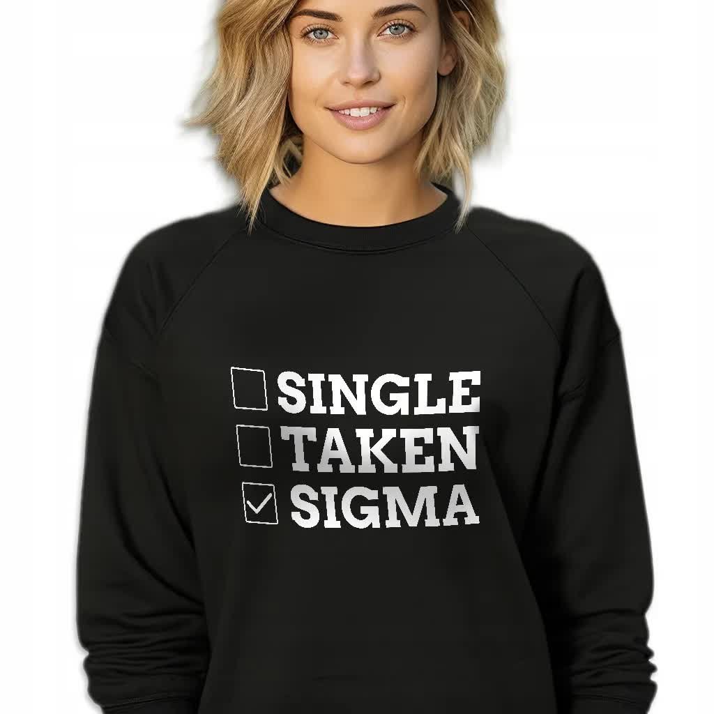 CZARNA BLUZA DAMSKA Dresowa SINGLE, TAKEN, SIGMA ZABAWNE WZORY Rozmiar M