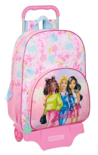 Safta BARBIE PAINTERLY duży plecak szkolny z wózkiem, plecak dziecięcy, plecak dziecięcy, odpowiedni do wózka, idealny dla dzieci w wieku szkolnym, wygodny i wszechstronny, jakość i wytrzymałość, 33 x