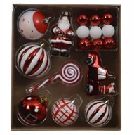 Bombki - Zestaw 28 bombek choinkowych plastikowe 3/7cm czerwone kształtki - miniaturka - grafika 1