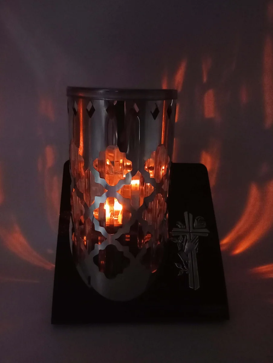 Znicz solarny LED C z krzyżem - metalowy - 23 cm