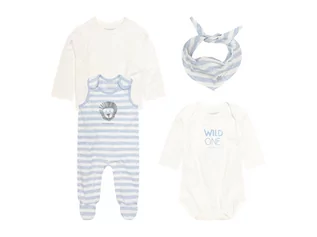 Komplety dla niemowląt - bellybutton bellybutton Komplet prezentowy niemowlęcy (śpioszki, koszulka, body, chustka), 1 komplet (62, Niebieski) - grafika 1