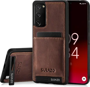 SURAZO Premium skórzane etui na telefon Samsung Galaxy S20 FE 5G - odporne na wstrząsy skórzane etui na telefon komórkowy z funkcją podstawki Zderzak ochronny Orzech brązowy - Etui i futerały do telefonów - miniaturka - grafika 1