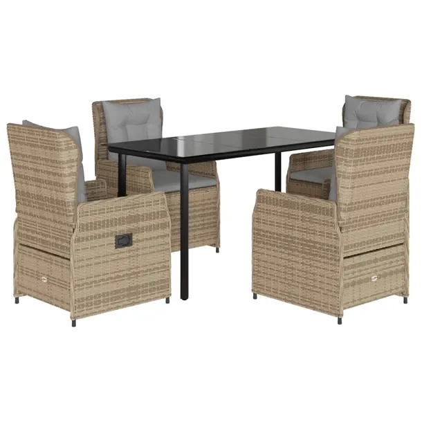 Zestaw Mebli Ogrodowych Rattan PE, Stół 140x70x74 cm, 4 Krzesła, Czarny/