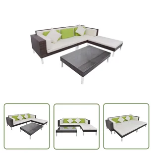 The Living Store 4-cz. zestaw wypoczynkowy do ogrodu - poduszki - rattan PE - brąz - Sofa Ogrodowa I Stół - Meble ogrodowe - miniaturka - grafika 1