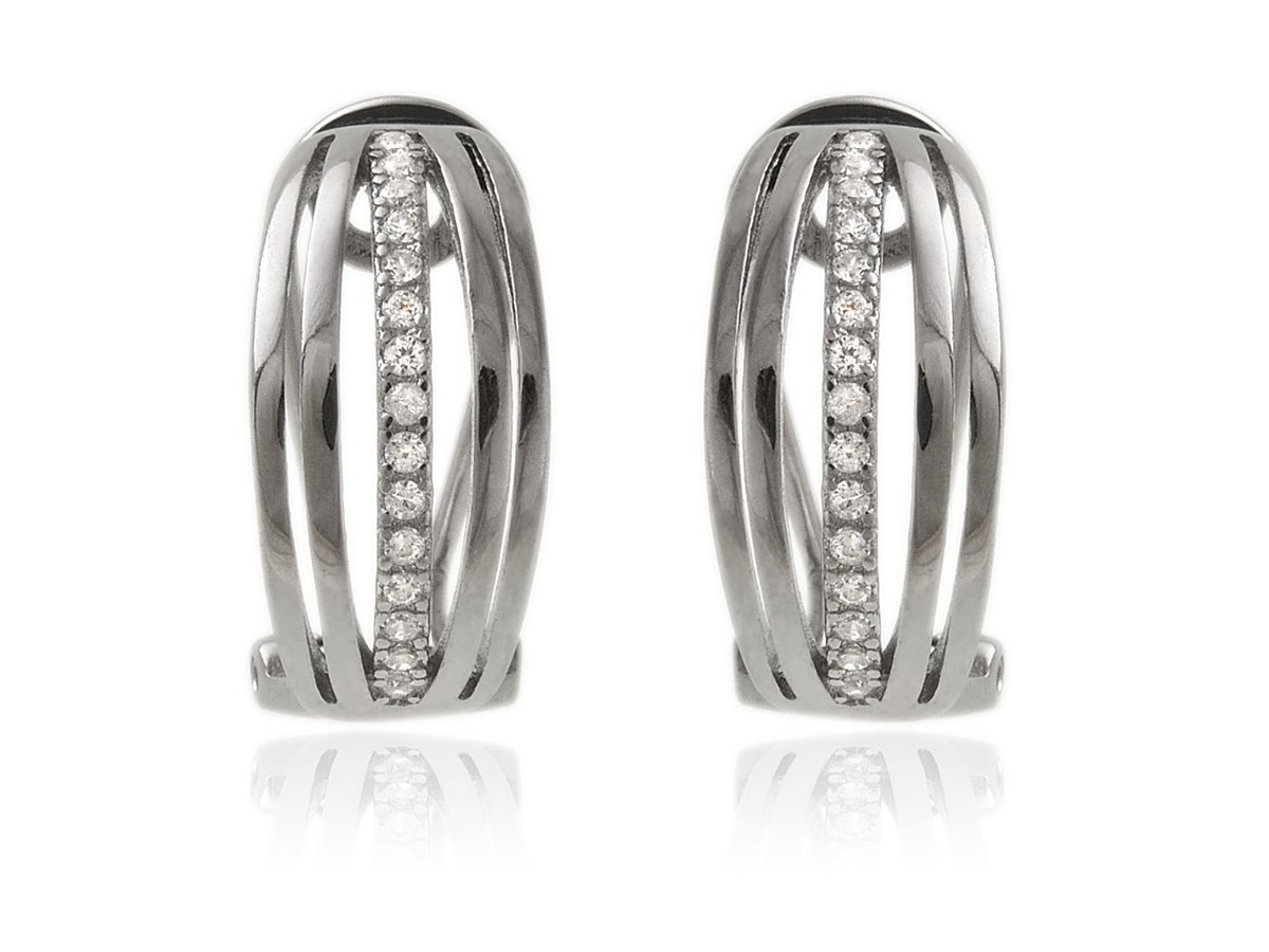 Kolczyki duże srebrne klasyczne elipsy z paskiem cyrkonii k3680