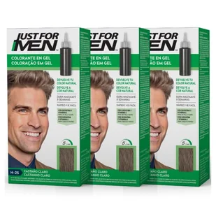 Just For Men Barwnik żelowy, farba do włosów dla mężczyzn, pokrycie tylko siwe włosy, przywraca oryginalny kolor dla naturalnego wyglądu, jasnobrązowy, H25 (3 szt.) - Farby do włosów i szampony koloryzujące - miniaturka - grafika 1